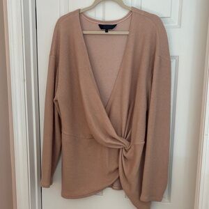 RACHEL Rachel Roy V-Neck Dusty Pink Peplum Faux Wrap Knot Front Sweater- Size 2X